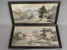 Two framed Oriental silk pictures, 22.25in x 11.75