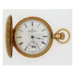 An antique American 14ct gold ladies Elgin full hunter pocket watch with organically decorative case