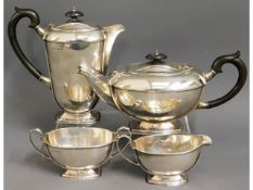 An Art Deco, 1940 Sheffield silver four piece silv