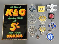 A small motoring sign & other motoring badges incl