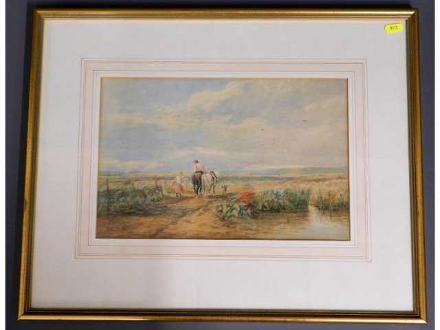 A framed rural landscape watercolour by David Cox,