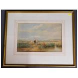 A framed rural landscape watercolour by David Cox,