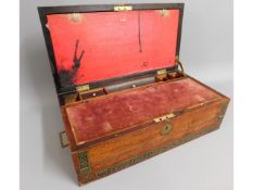 A 19thC. brass inlaid writing slope with side draw