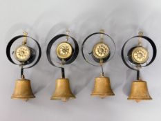 Four brass room servant call bells, approx. 8.25in