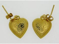 A pair of 9ct gold heart shaped earrings, 0.7g, 18