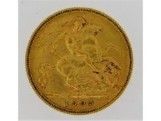 A 22ct gold 1905 half sovereign, 3.9g