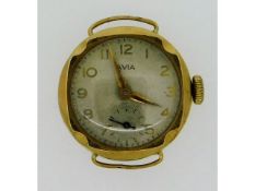 A ladies 9ct gold Avia watch, runs when wound, no