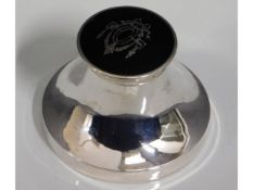 A 1919 London silver inkwell with inlaid tortoises