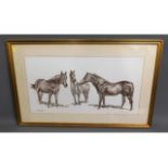 A gilt framed Norman Hoad equine crayon, image siz