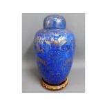 A large 19thC. Chinese gilded vase on blue ground