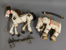 Two vintage ethnic Horse & Elephant puppets, proba