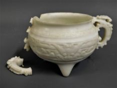 An 18th/19thC. Chinese jade censer, one handle a/f