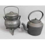 A cast iron fireside set of cauldron & a 13in high