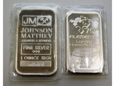 Two one ounce fine silver ingots, sealed