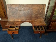 A pitch pine draughtsman's table, 42.5in wide x 25