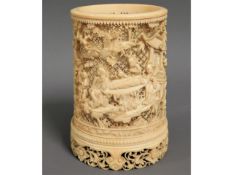 A well worked 19thC. Chinese carved ivory brush po