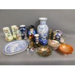 A Chinese blue & white vase, two antique meat dish