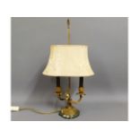 An ornate gilt & marble lamp with a/f silk shade,