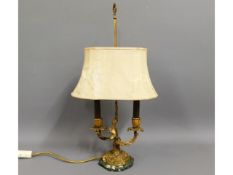 An ornate gilt & marble lamp with a/f silk shade,