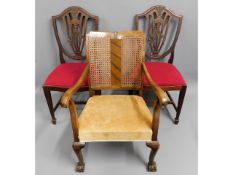 A Bergere style cane back chair twinned with two s