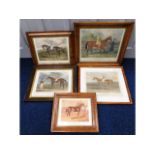 Five Victorian equine prints in birds eye maple fr