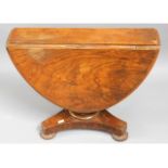 A 19thC. walnut drop leaf table, veneer lifting on