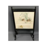A hand painted Chinese fire screen, 39in high x 23