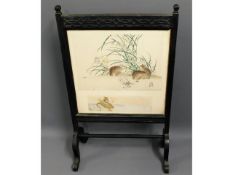 A hand painted Chinese fire screen, 39in high x 23