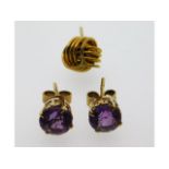 A pair of 9ct gold amethyst earrings twinned with