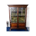 An antique inlaid rosewood display cabinet, one gl