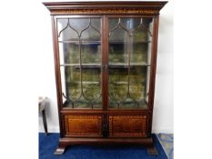 An antique inlaid rosewood display cabinet, one gl