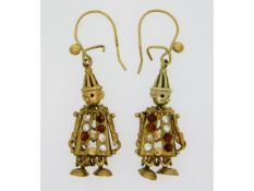 A pair of 9ct gold articulated clown earrings set