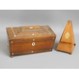 A 19thC. rosewood tea caddy inlaid with mother of