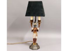 A figurative spelter style table lamp with shade, 20in high inclusive