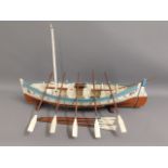 A model of rowing boat with sail, 31.5in wide x 21