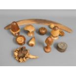 A wooden boomerang & selection of treen items incl