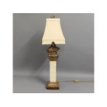 A spelter style elephant on pillar table lamp with