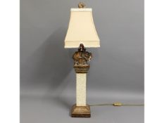 A spelter style elephant on pillar table lamp with