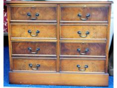 A walnut finish twin filing cabinet with green leather style top, very heavy, 37.75in wide x 28.5in