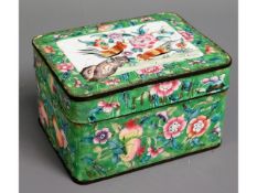 A c.1900 Chinese enamelled box & cover, 4in wide x 3.25in deep x 2.5in high, minor losses