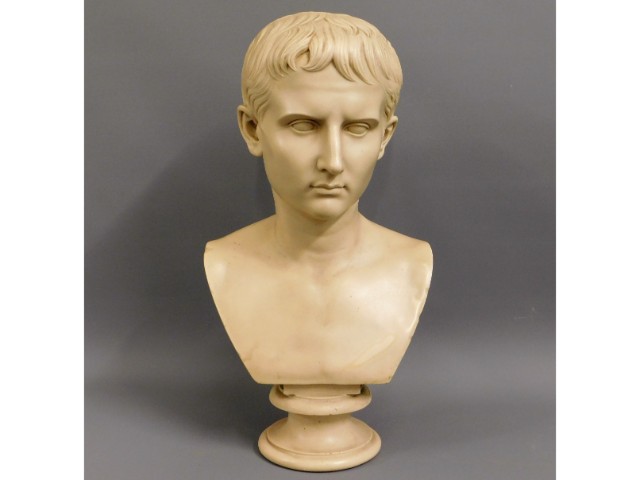 A decorative, heavy resin bust of Roman Emperor Ga