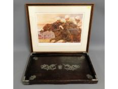 A framed signed limited 244/500 print of horse rac
