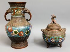 An antique Oriental bronze cloisonné enamel vase t