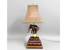 A spelter style elephant book table lamp, 25in hig