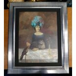 A framed limited edition print "Femme avec l'oisea