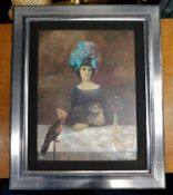 A framed limited edition print "Femme avec l'oisea