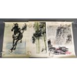 Three vintage Chinese art posters, 30.25in x 20.75