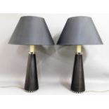 A pair of leather look & chrome table lamps, 35.75