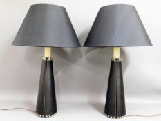 A pair of leather look & chrome table lamps, 35.75