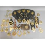 A quantity of horse brasses & related items includ